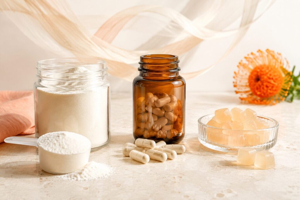 Collagen powder, capsules and gummies in an editorial comparison