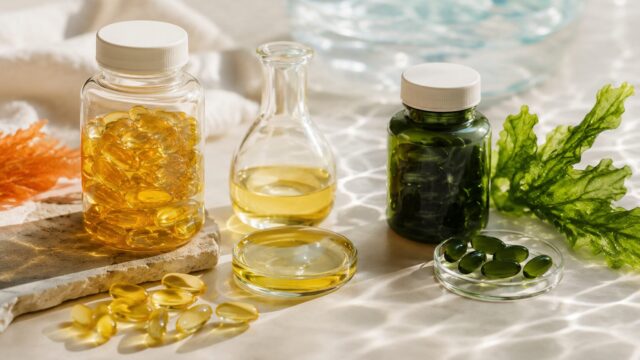 Omega-3 fish oil and algae oil supplement formats